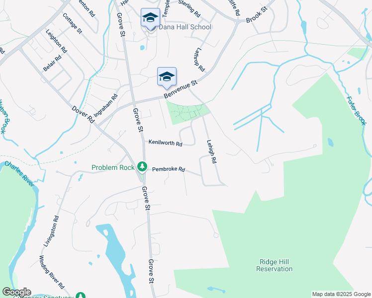map of restaurants, bars, coffee shops, grocery stores, and more near 29 Kenilworth Road in Wellesley