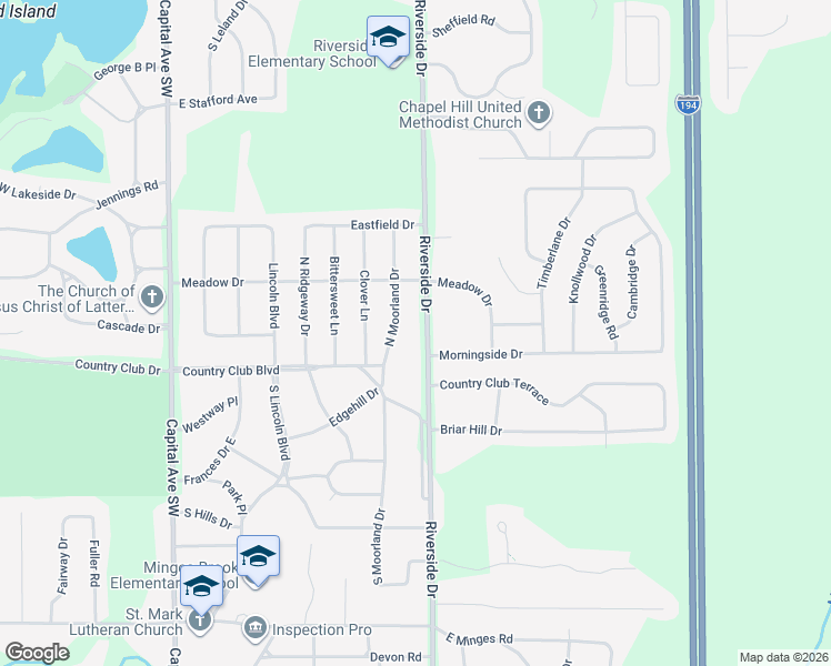 map of restaurants, bars, coffee shops, grocery stores, and more near 748 Riverside Drive in Battle Creek