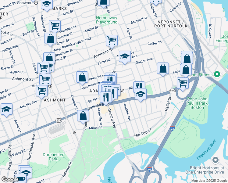 map of restaurants, bars, coffee shops, grocery stores, and more near 18 Woodfield Street in Boston