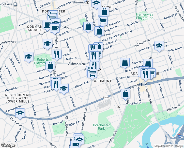 map of restaurants, bars, coffee shops, grocery stores, and more near 8 Fuller Street in Boston