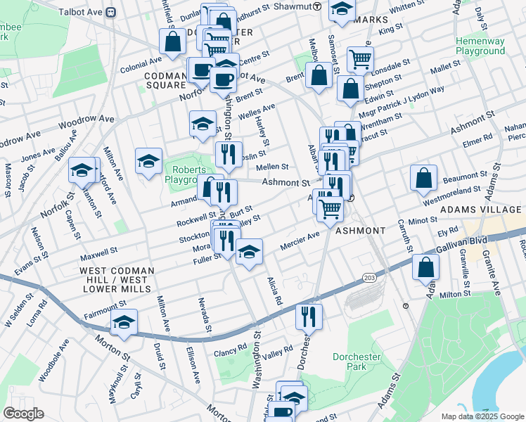 map of restaurants, bars, coffee shops, grocery stores, and more near 6 Atherstone Street in Boston