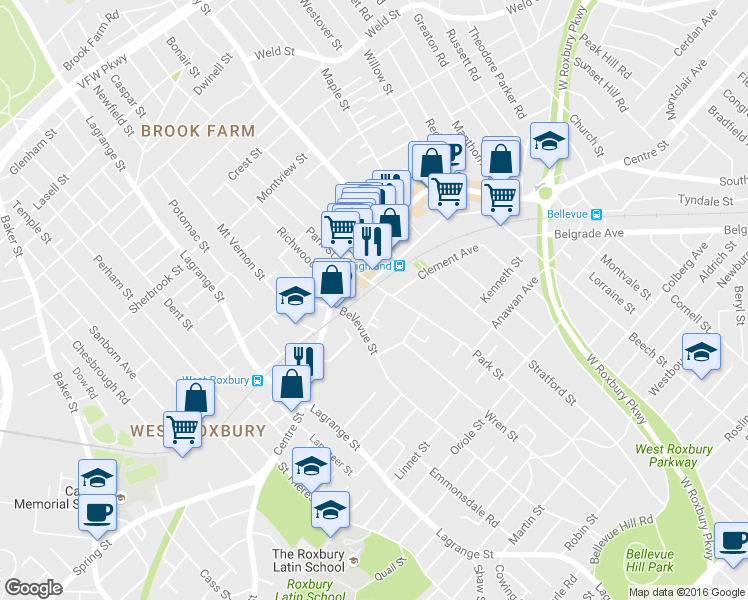 map of restaurants, bars, coffee shops, grocery stores, and more near 25 March Avenue in Boston