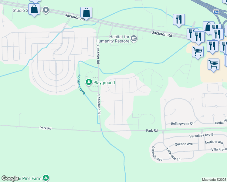 map of restaurants, bars, coffee shops, grocery stores, and more near 6351 South Trailwoods Drive in Ann Arbor