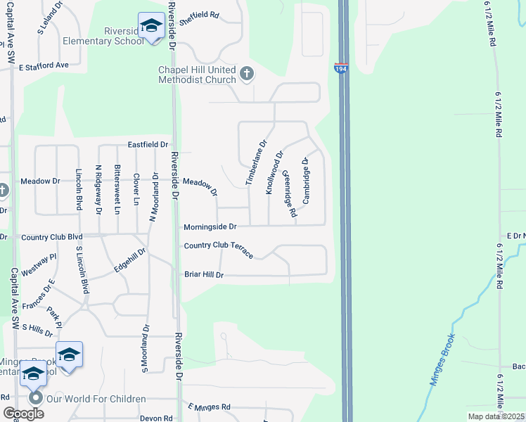 map of restaurants, bars, coffee shops, grocery stores, and more near 317 Morningside Drive in Battle Creek