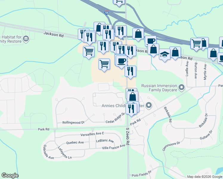 map of restaurants, bars, coffee shops, grocery stores, and more near 5527 Cambridge Club Circle in Ann Arbor