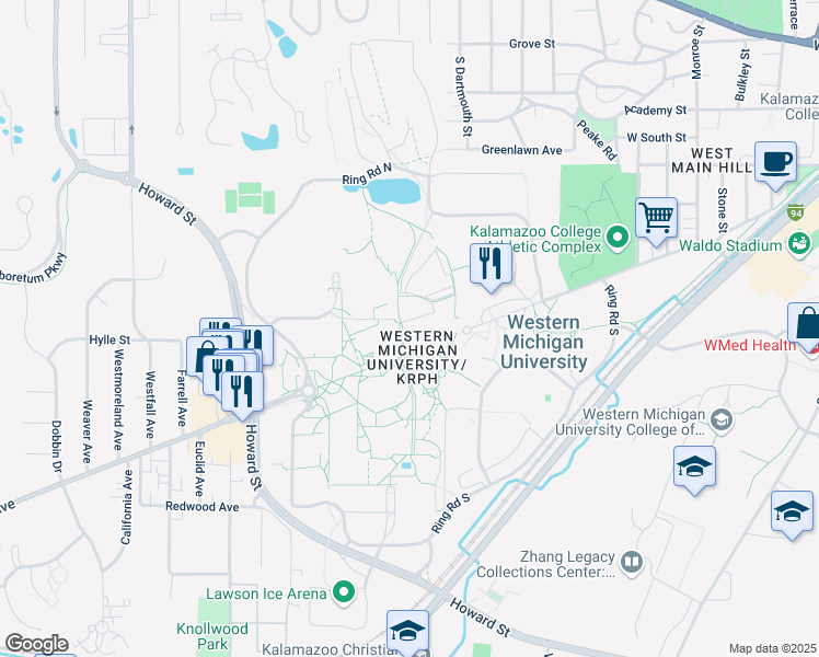 map of restaurants, bars, coffee shops, grocery stores, and more near Gilkison Avenue in Kalamazoo