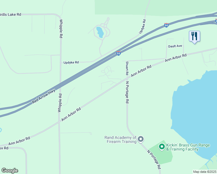 map of restaurants, bars, coffee shops, grocery stores, and more near 7650 Ann Arbor Road in Jackson
