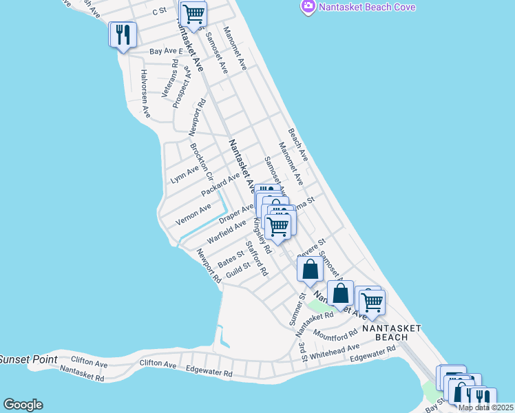 map of restaurants, bars, coffee shops, grocery stores, and more near 553 Nantasket Avenue in Hull