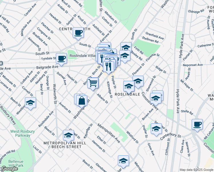 map of restaurants, bars, coffee shops, grocery stores, and more near 20 Atherton Avenue in Boston