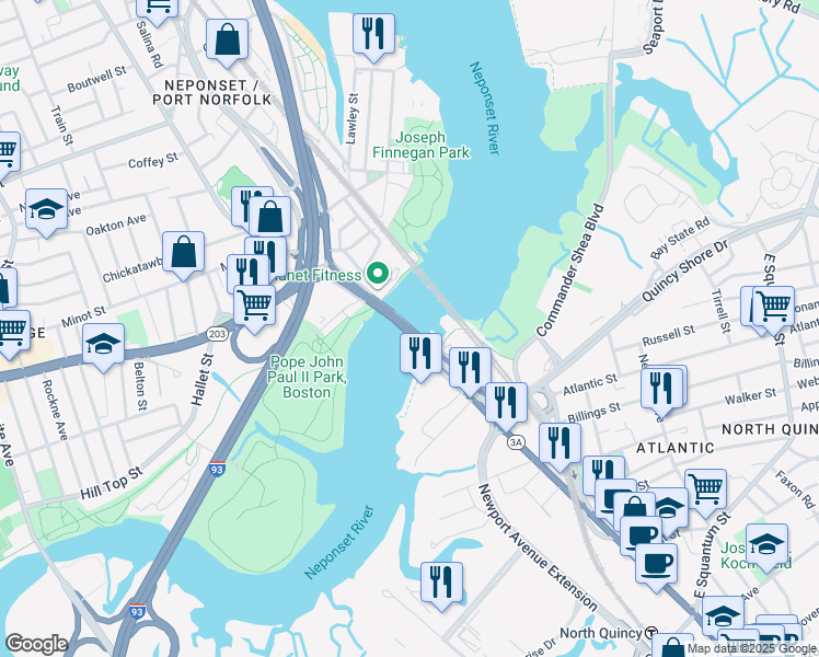 map of restaurants, bars, coffee shops, grocery stores, and more near 14 Hancock Street in Boston