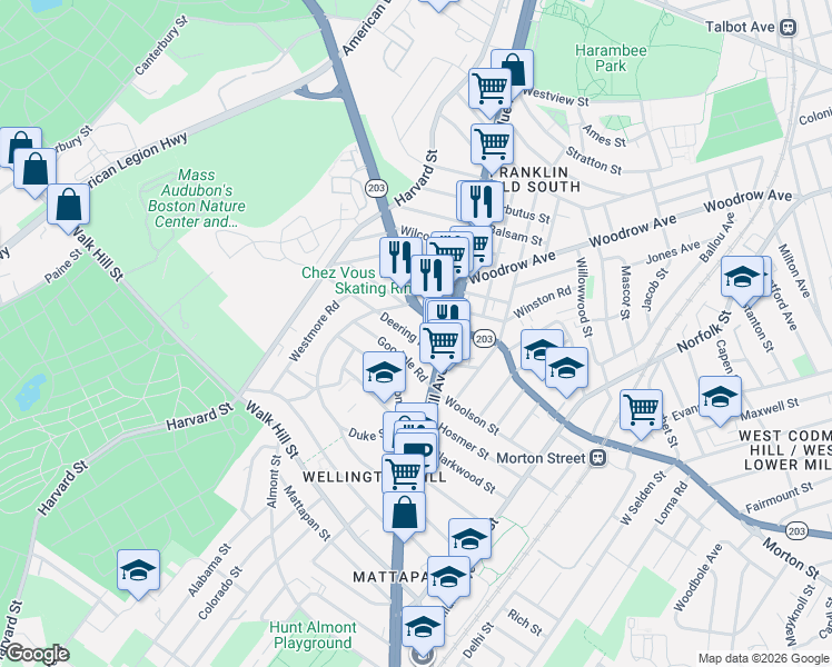 map of restaurants, bars, coffee shops, grocery stores, and more near 6 Deering Road in Boston