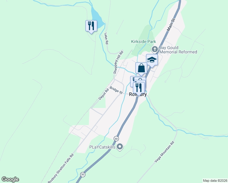 map of restaurants, bars, coffee shops, grocery stores, and more near 2335 County Road 41 in Roxbury