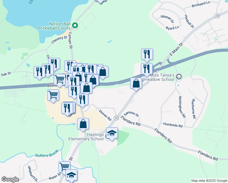 map of restaurants, bars, coffee shops, grocery stores, and more near 110 Turnpike Road in Westborough