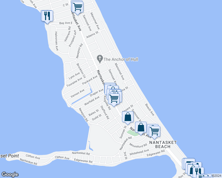 map of restaurants, bars, coffee shops, grocery stores, and more near 126r Kenberma Street in Hull