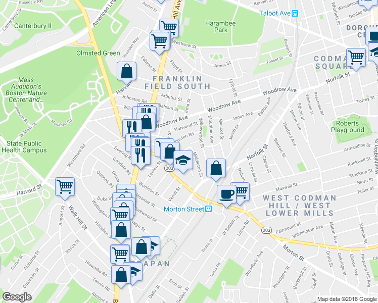 map of restaurants, bars, coffee shops, grocery stores, and more near 37 Wildwood Street in Boston