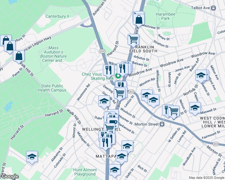 map of restaurants, bars, coffee shops, grocery stores, and more near 6 Deering Road in Boston