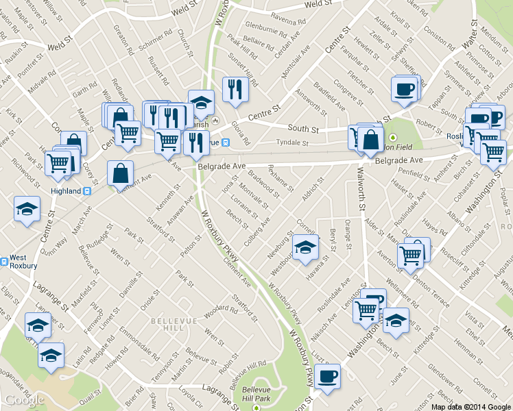map of restaurants, bars, coffee shops, grocery stores, and more near 100 Colberg Avenue in Boston