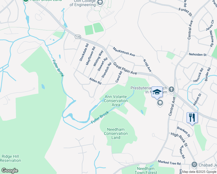 map of restaurants, bars, coffee shops, grocery stores, and more near in Needham