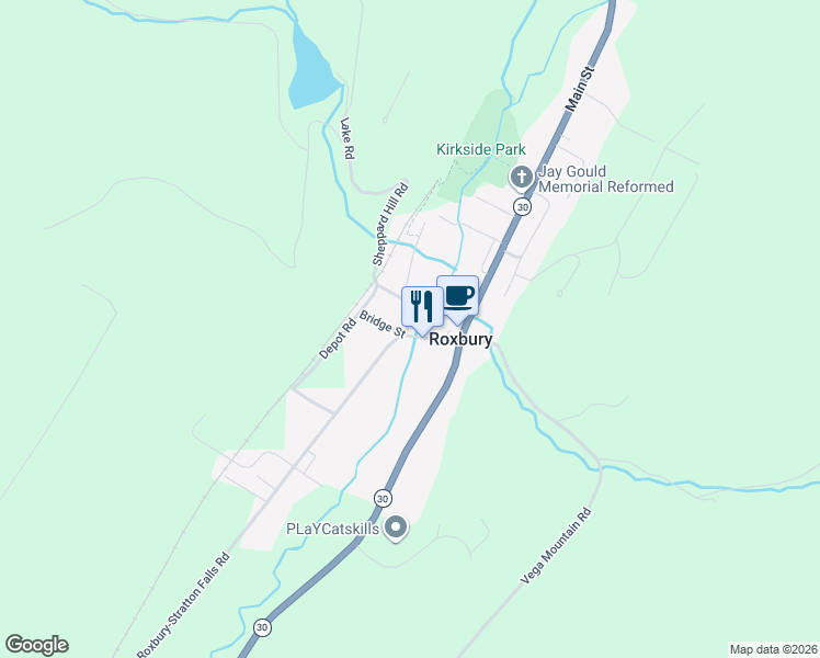 map of restaurants, bars, coffee shops, grocery stores, and more near 2335 County Road 41 in Roxbury
