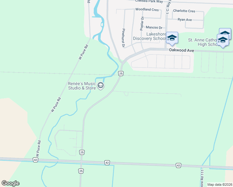 map of restaurants, bars, coffee shops, grocery stores, and more near 418 East Puce Road in Belle River