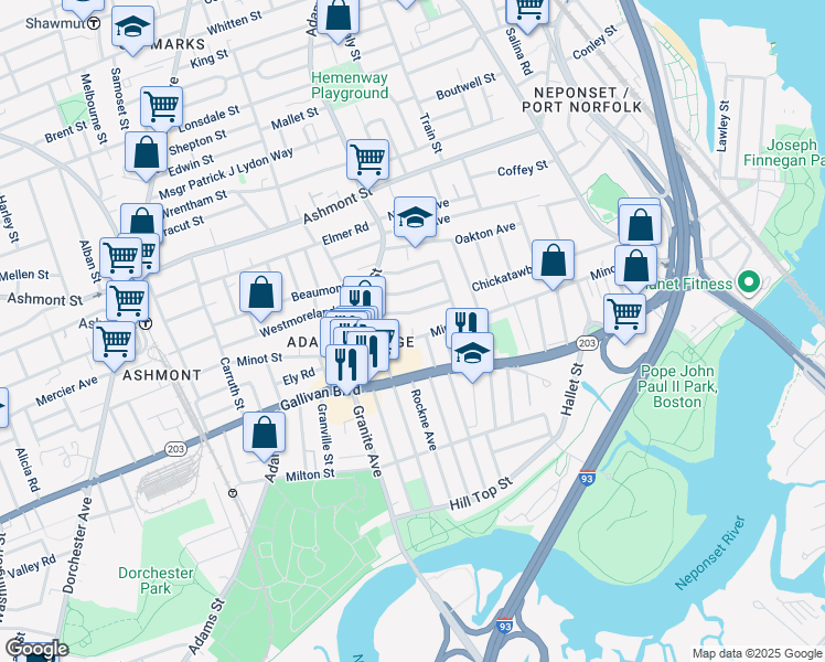 map of restaurants, bars, coffee shops, grocery stores, and more near 30-32 Chelmsford Street in Boston