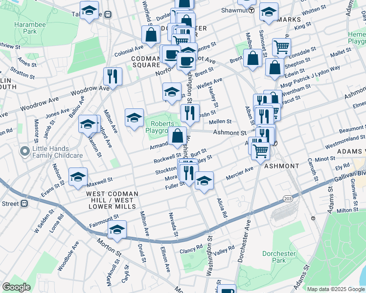 map of restaurants, bars, coffee shops, grocery stores, and more near 757 Washington Street in Boston