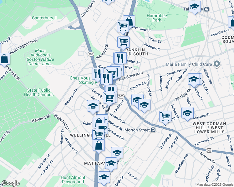 map of restaurants, bars, coffee shops, grocery stores, and more near in Boston
