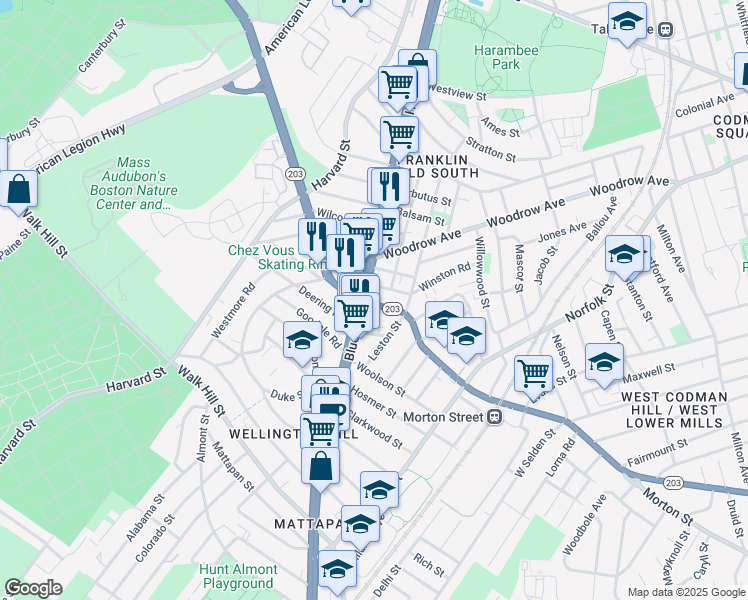 map of restaurants, bars, coffee shops, grocery stores, and more near in Boston