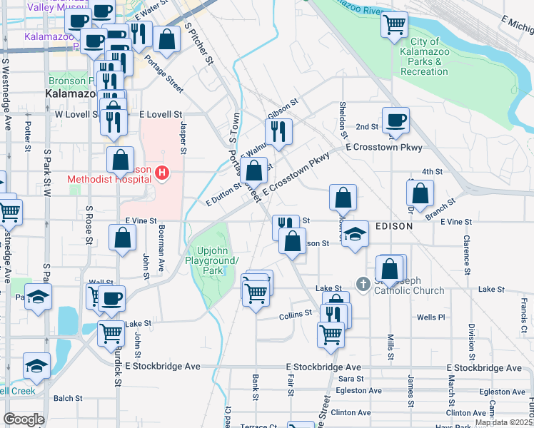 map of restaurants, bars, coffee shops, grocery stores, and more near 714 Millard Court in Kalamazoo