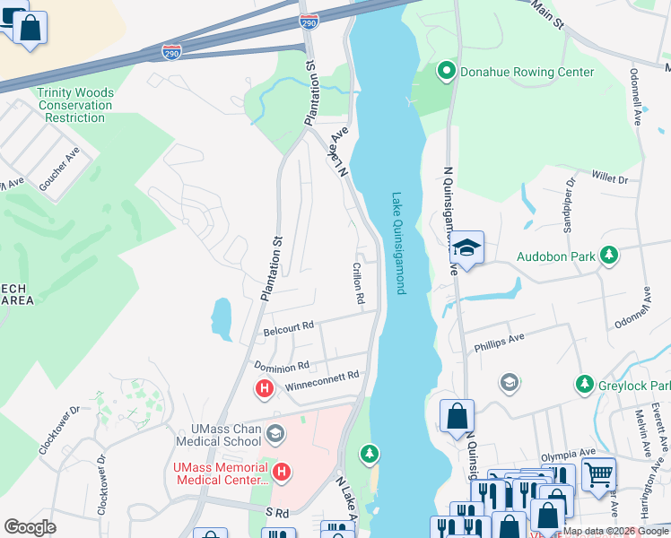 map of restaurants, bars, coffee shops, grocery stores, and more near 21 Wigwam Hill Drive in Worcester