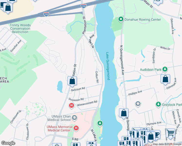 map of restaurants, bars, coffee shops, grocery stores, and more near 21 Wigwam Hill Drive in Worcester