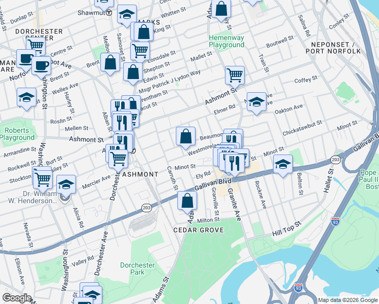 map of restaurants, bars, coffee shops, grocery stores, and more near 30 Beaumont Street in Boston