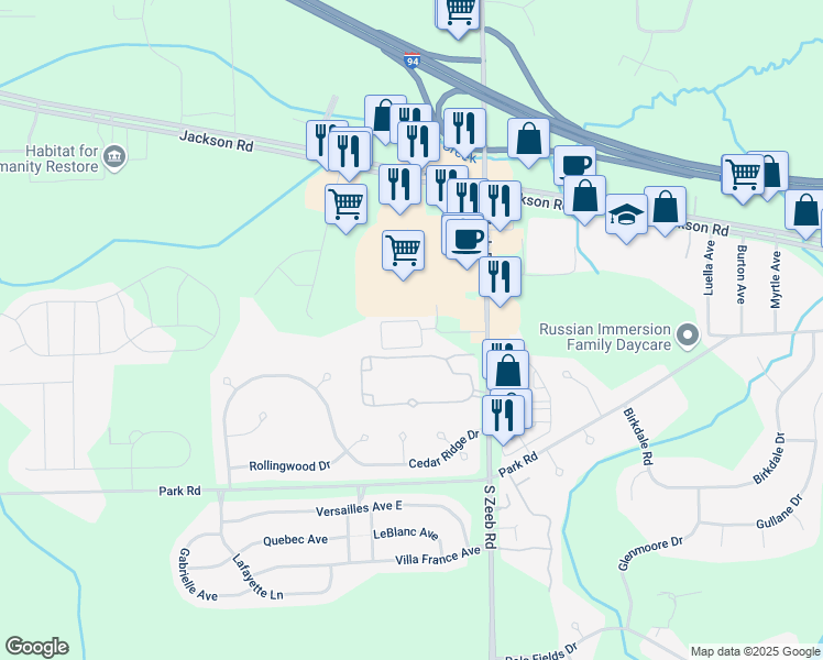 map of restaurants, bars, coffee shops, grocery stores, and more near 5502 Arbor Chase Drive in Ann Arbor
