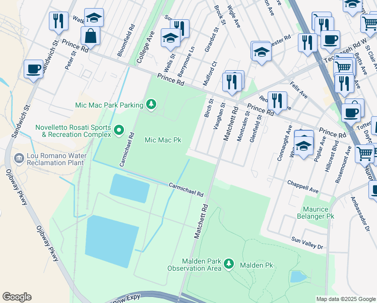 map of restaurants, bars, coffee shops, grocery stores, and more near 1179 Chappell Avenue in Windsor
