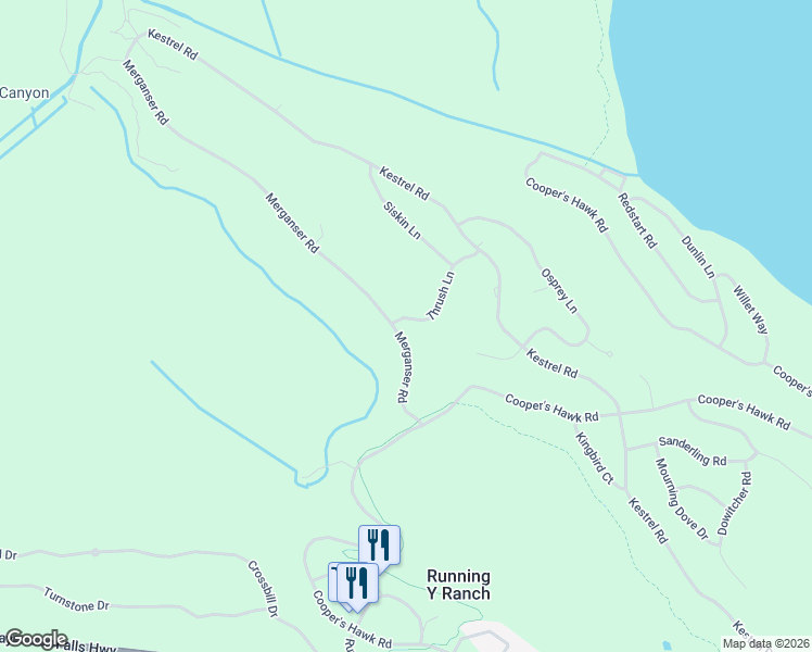 map of restaurants, bars, coffee shops, grocery stores, and more near 6305 Thrush Lane in Klamath Falls