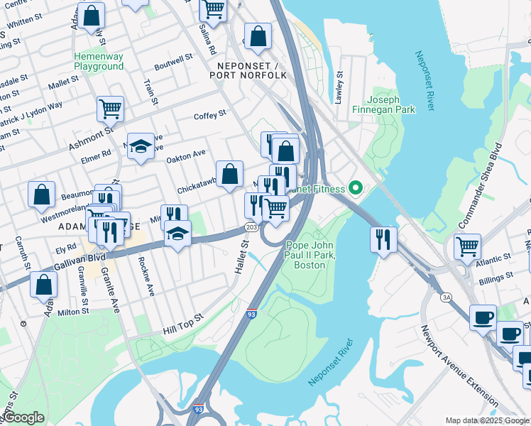 map of restaurants, bars, coffee shops, grocery stores, and more near 8 Ann Street in Boston