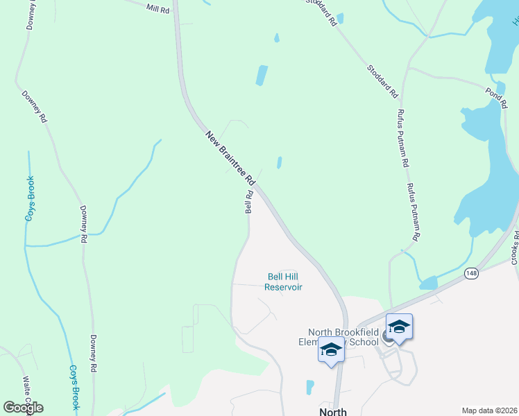 map of restaurants, bars, coffee shops, grocery stores, and more near 44 Massachusetts 67 in North Brookfield