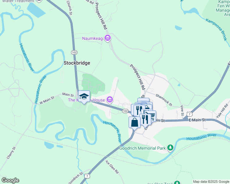 map of restaurants, bars, coffee shops, grocery stores, and more near Sergeant Street in Stockbridge