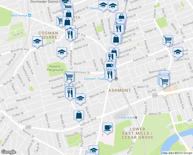 map of restaurants, bars, coffee shops, grocery stores, and more near 2 Burt Street in Boston