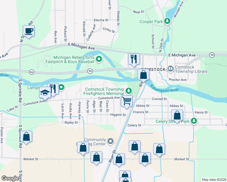 map of restaurants, bars, coffee shops, grocery stores, and more near 328 Rystock Street in Kalamazoo