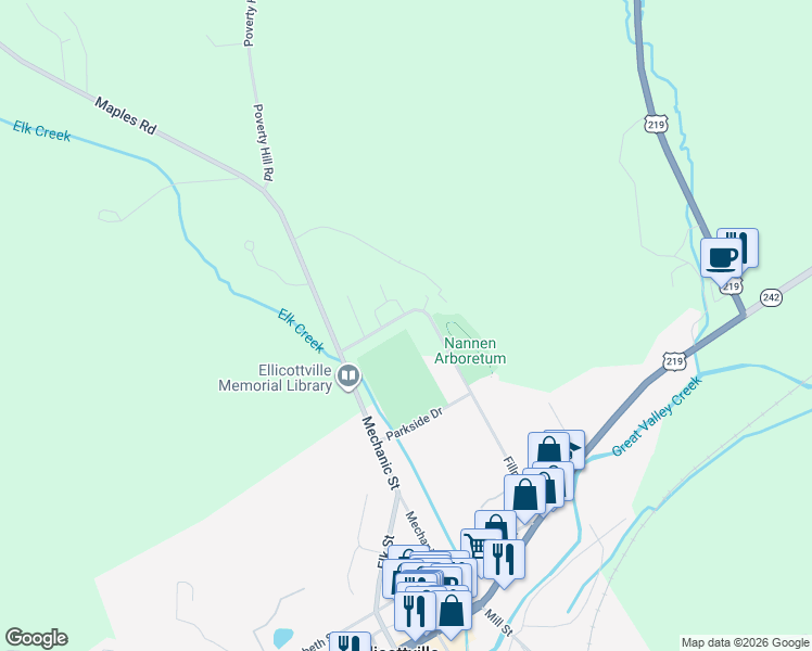 map of restaurants, bars, coffee shops, grocery stores, and more near 25 Pine Tree Village Road in Ellicottville