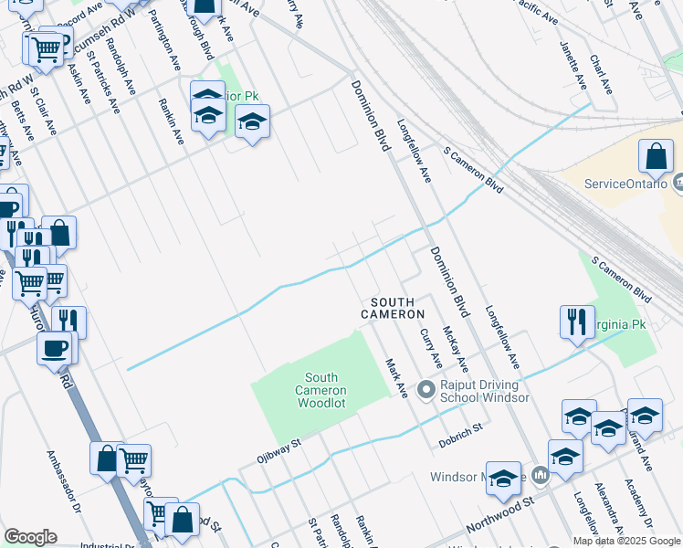map of restaurants, bars, coffee shops, grocery stores, and more near 1931 Mark Avenue in Windsor