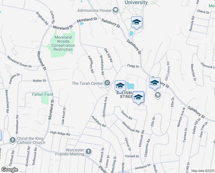 map of restaurants, bars, coffee shops, grocery stores, and more near 2 Brookshire Road in Worcester