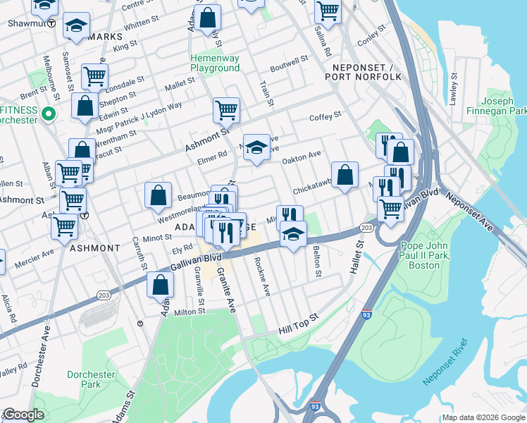 map of restaurants, bars, coffee shops, grocery stores, and more near 30-32 Chelmsford Street in Boston