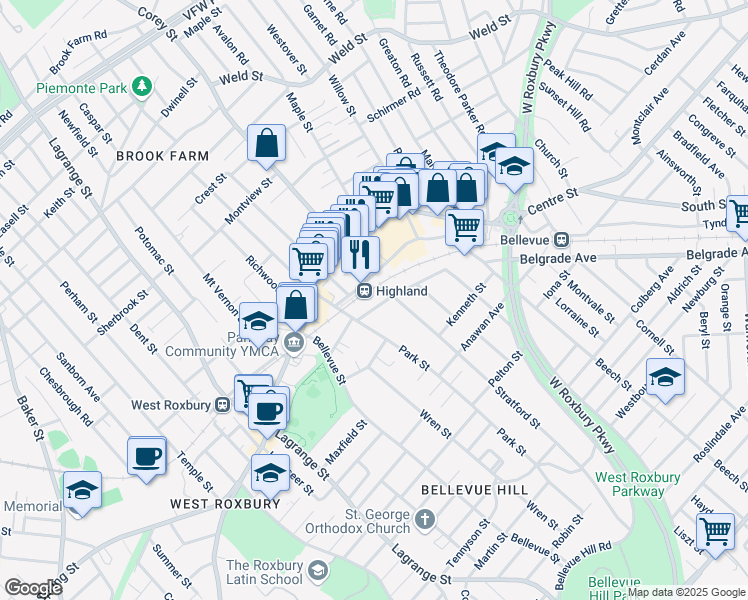 map of restaurants, bars, coffee shops, grocery stores, and more near in Boston