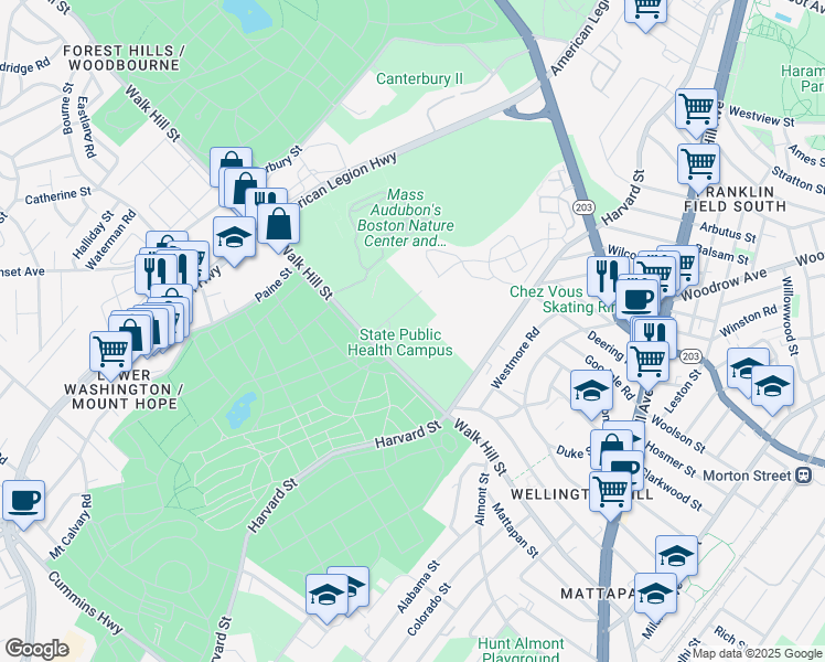 map of restaurants, bars, coffee shops, grocery stores, and more near 460 Walk Hill Street in Boston