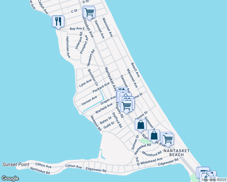 map of restaurants, bars, coffee shops, grocery stores, and more near 565 Nantasket Avenue in Hull