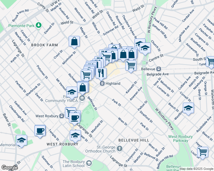 map of restaurants, bars, coffee shops, grocery stores, and more near in Boston