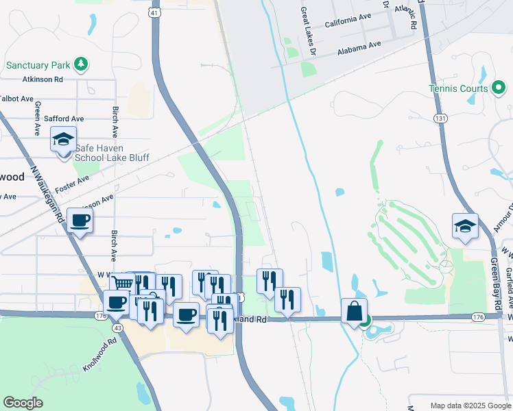 map of restaurants, bars, coffee shops, grocery stores, and more near 449 Quassey Avenue in Lake Bluff