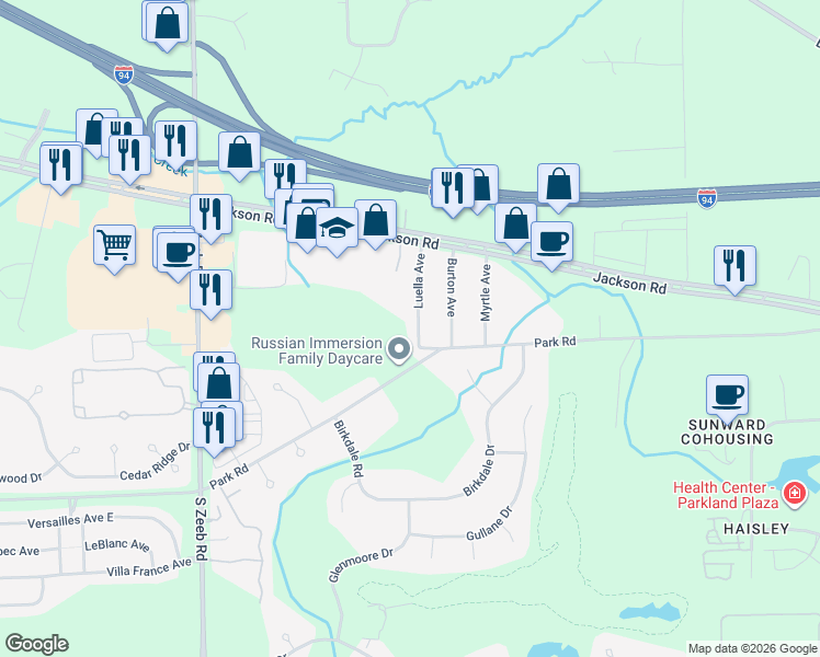 map of restaurants, bars, coffee shops, grocery stores, and more near 140 Luella Avenue in Ann Arbor